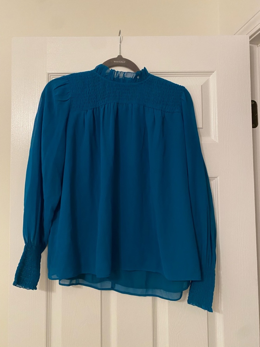 Ann Taylor Teal Blue Smocked Yoke Blouse